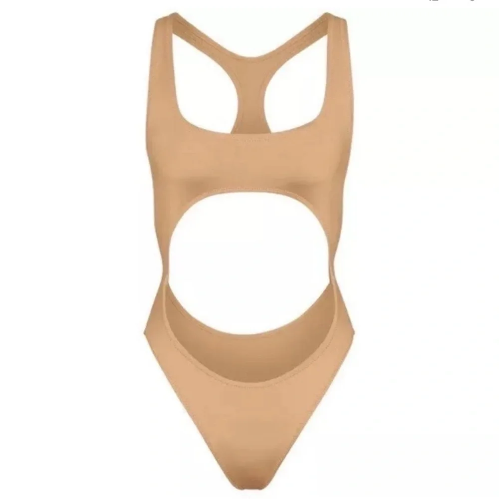 NEW- SKIMS (B10) Recycled Swim One Piece Cut-Out Monokini in Ochre size M